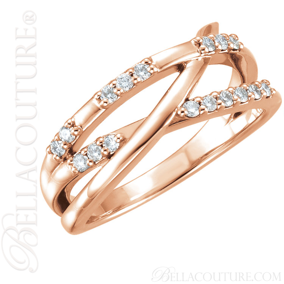 (NEW) BELLA COUTURE VIOLA II Fine Gorgeous Diamond Organic Woven Criss Cross 14K Rose Gold Ring