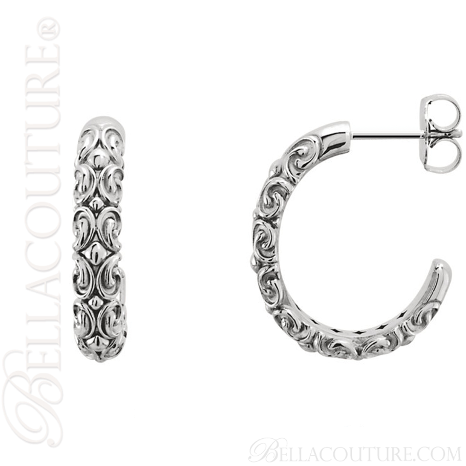 (NEW) BELLA COUTURE La VICTORIA FINE GORGEOUS 14K WHITE GOLD SCROLLING HOOP EARRINGS