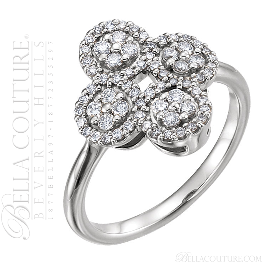 (NEW) BELLA COUTURE ETRUSCAN Fine Gorgeous Diamond White Gold Quatrefoil Clover Ring (1/2 CT. TW.)