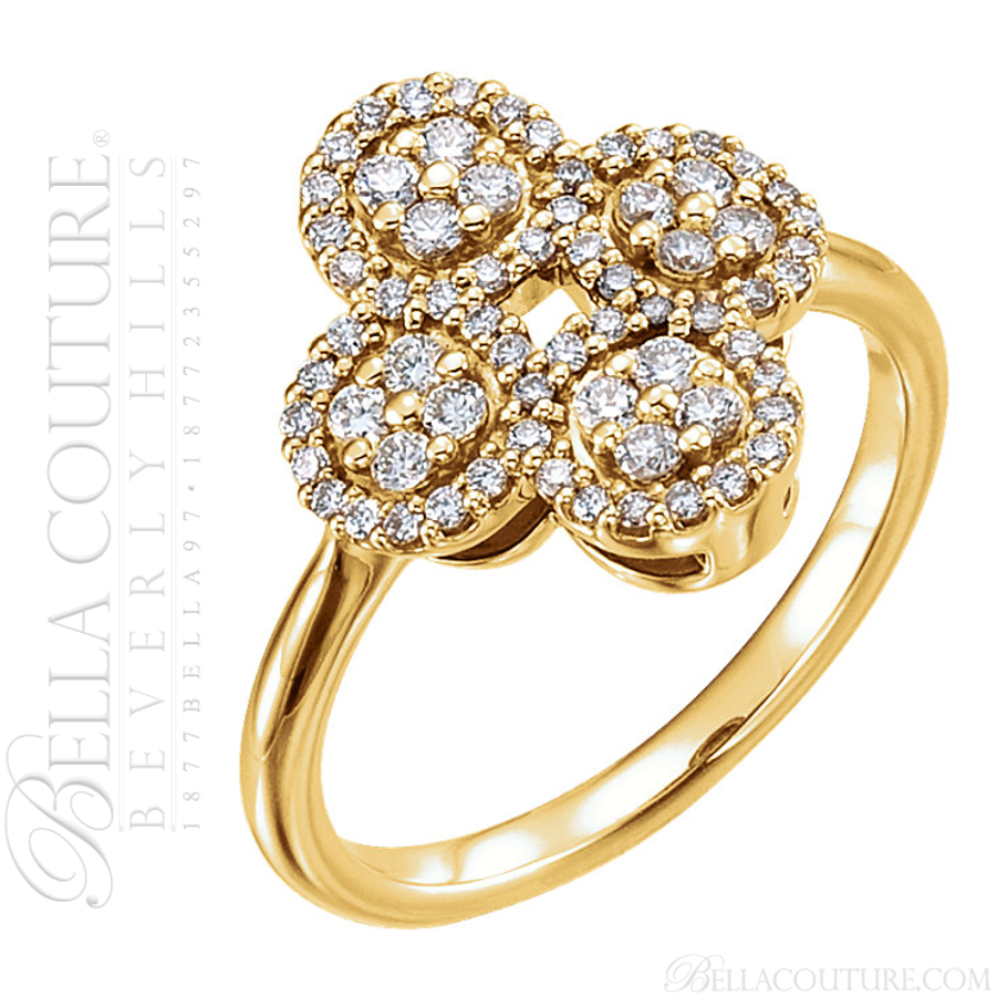 (NEW) BELLA COUTURE ETRUSCAN Fine Gorgeous Diamond Yellow Gold Quatrefoil Clover Ring (1/2 CT. TW.)