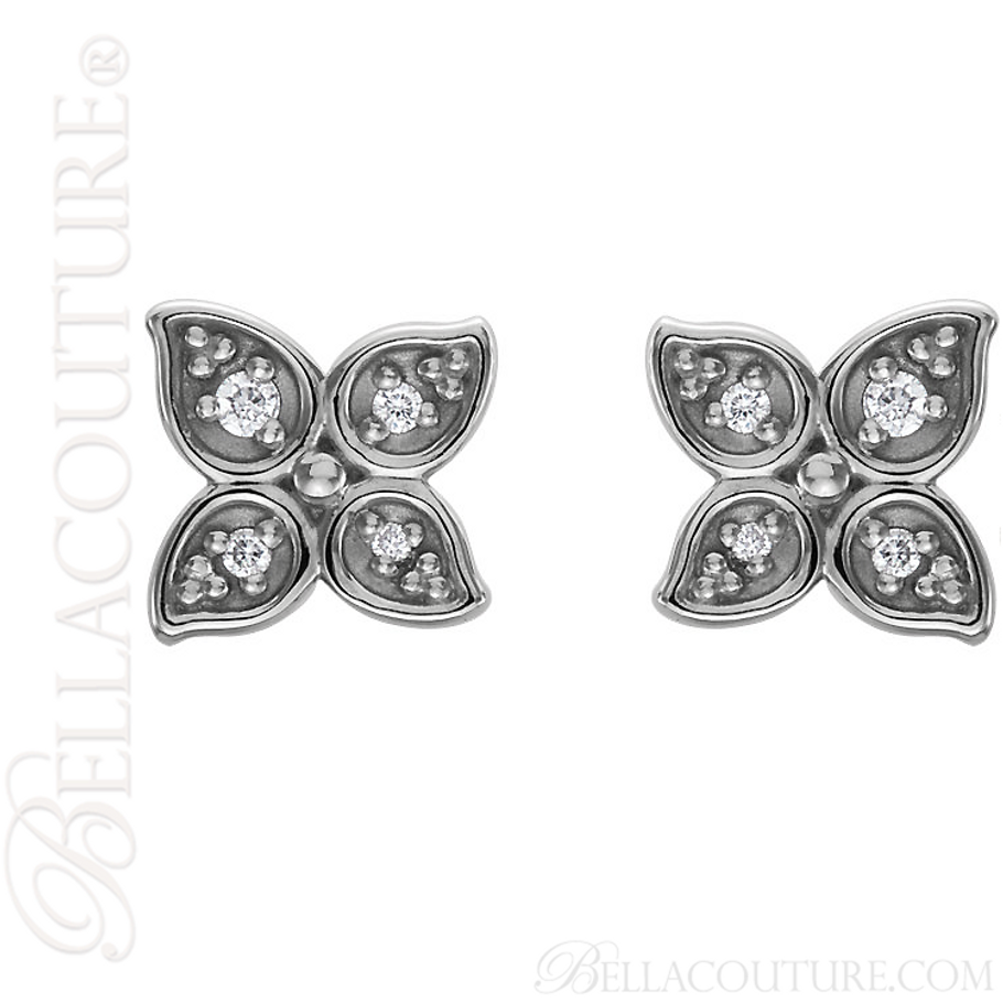 (NEW) BELLA COUTURE La FINA Diamond Flower Petal 14K White Gold Post Earrings