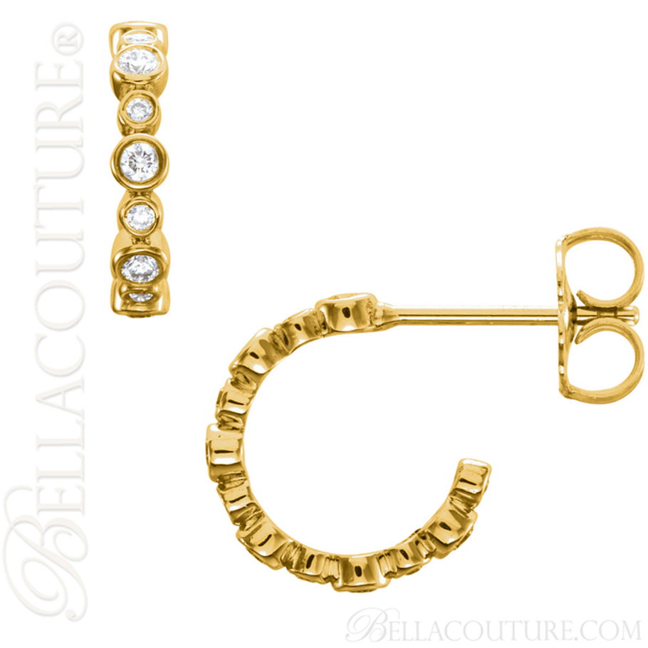 (NEW) BELLA COUTURE CORINA Diamond 14K Yellow Gold Graduated Bezel Set Hoop Earrings (1/4 CT. TW.)