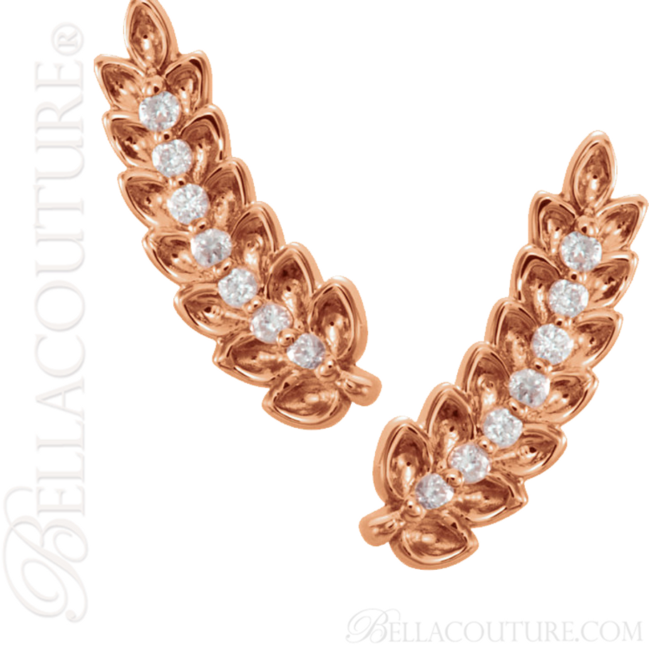 (NEW) BELLA COUTURE LOREE Diamond 14K Rose Gold Leaf I Feather Earrings