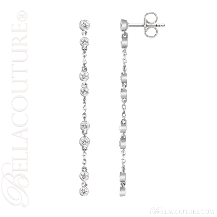 (NEW) BELLA COUTURE® WAVERLY Diamond 14K White Gold Chain Dangle Drop Chandelier Earrings