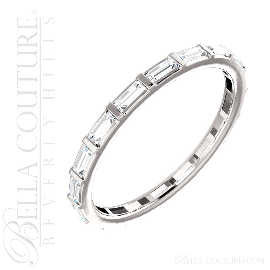 (NEW) BELLA COUTURE ® ETHEREAL 14K White Gold Baguette 1/2CT Diamond Eternity Ring Band