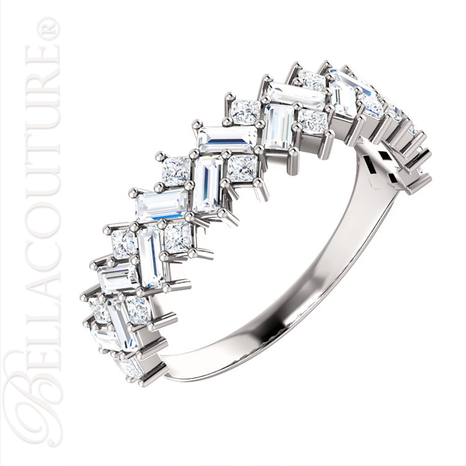 (NEW) BELLA COUTURE ® BALISIMMA PLATINUM™ Baguette & Princess Cut 1CT Diamond Eternity Pave Set Ring Band (The Perfect Anniversary Gift!)