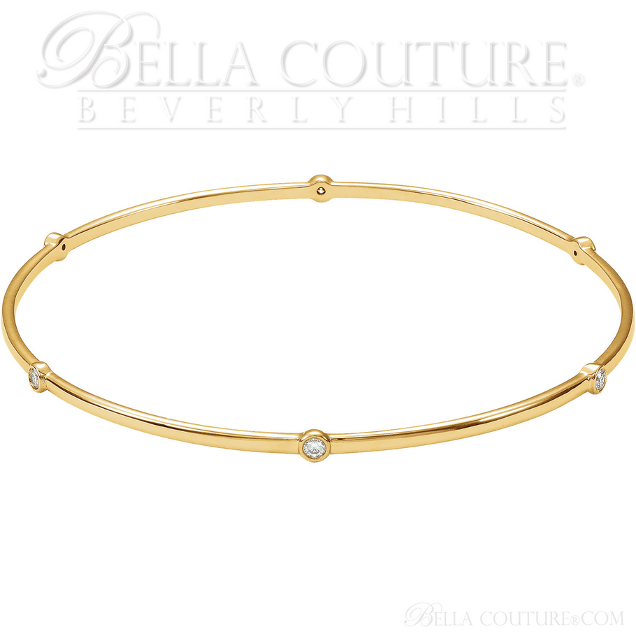 (NEW) BELLA COUTURE ELEGANTE' Gorgeous 6 Diamond 14K Yellow Gold Bezel Bangle Bracelet (1/2 CT. TW.) 8"