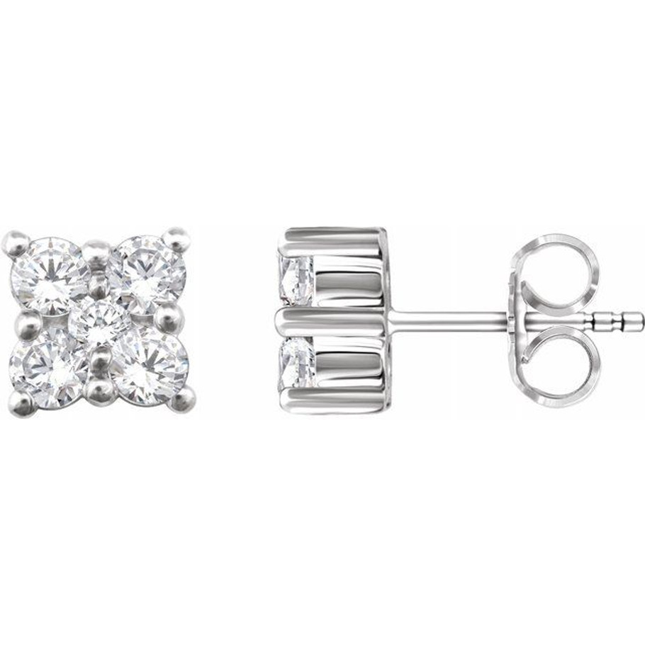 (NEW) BELLA COUTURE® CALLINA 1/2 CT DIAMOND SQUARE CLUSTER 14K WHITE GOLD PAVE HALO EARRINGS
