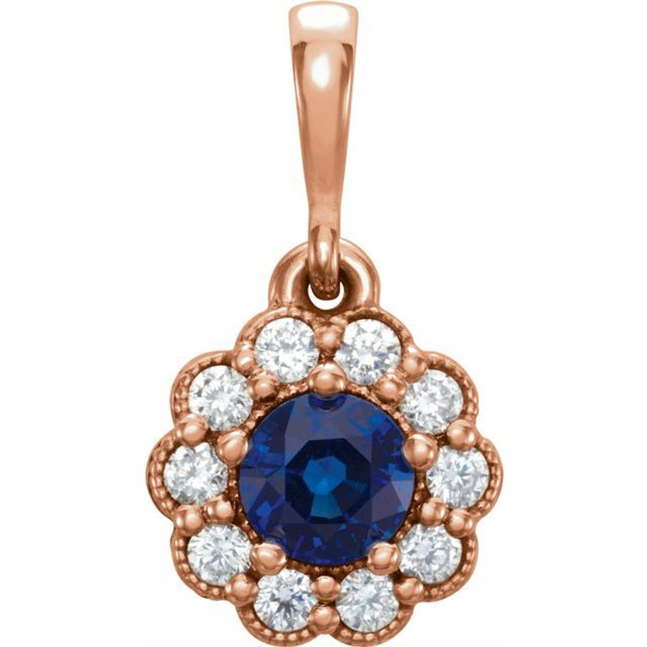 (NEW) BELLA COUTURE BELLA Fine Elegant Diamond Natural Blue Sapphire Gemstone Halo 14K Rose Gold Dangle Drop Pendant