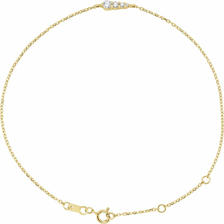 (NEW) BELLA COUTURE Jessie Graduated 1/10 CT Diamond 14K Yellow Gold Charm Bracelet (7.5", 7", 6.5" Adjustable Length)