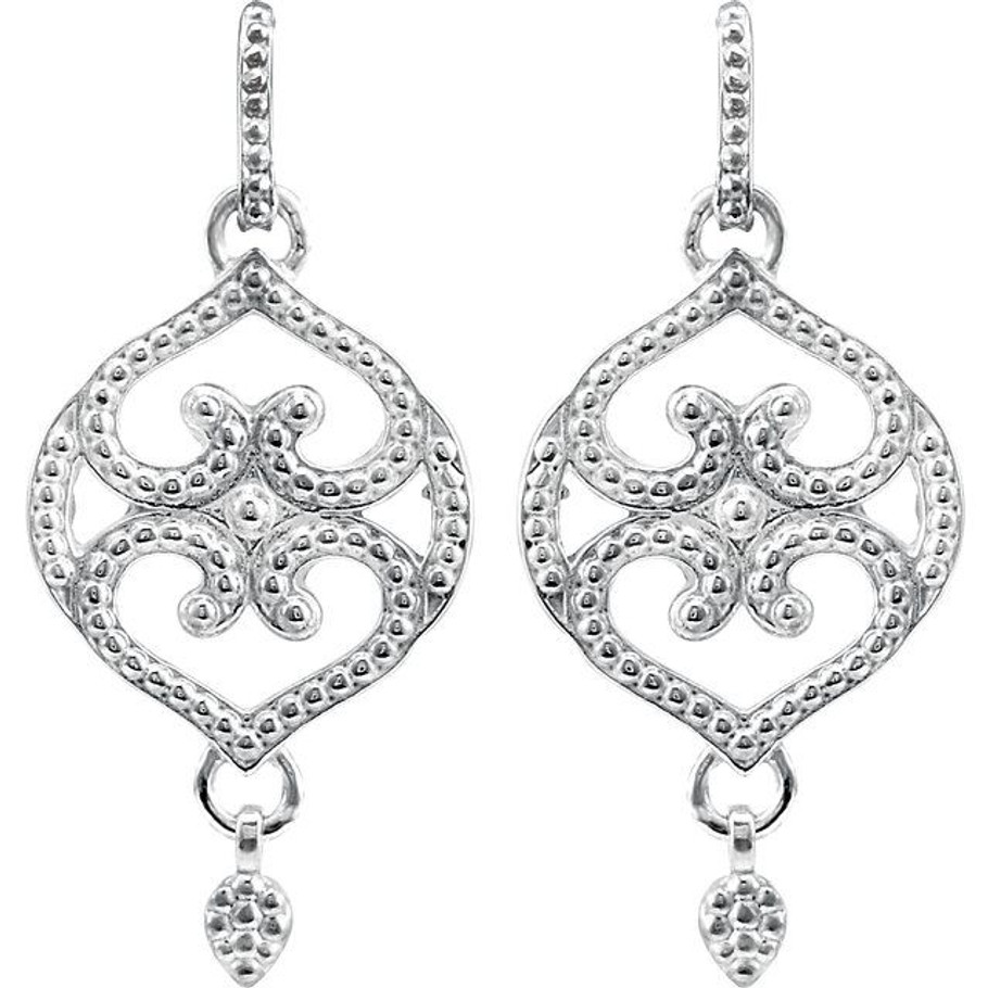 (NEW) BELLA COUTURE ETRUSCAN COLLECTION Fine Elegant 18K White Gold Dangle Drop Earrings