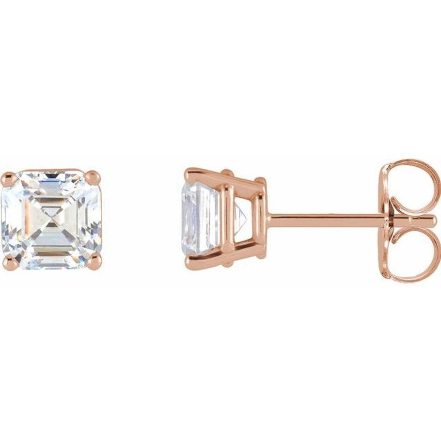 (NEW) BELLA COUTURE® VALE VS1 ASSCHER CUT DIAMOND 14K ROSE GOLD 4-PRONG STUD POST EARRINGS (1/3 CT. TW.)