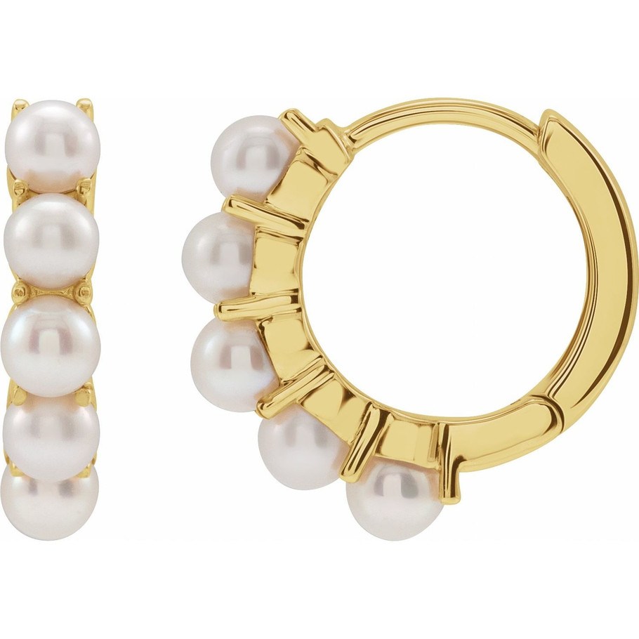 LIZBETT 14K Yellow Gold 14MM Pearl Huggie Hoop Earrings By JANE BORDEAUX ® - PETITE PEARL COLLECTION