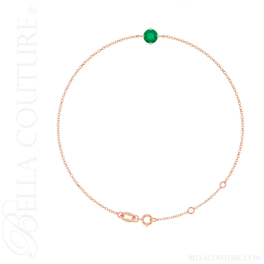 (NEW) BELLA COUTURE® VERDANT 5MM Emerald 14K Rose Gold Link Chain Bracelet (6.5, 7, 7.5" inch)