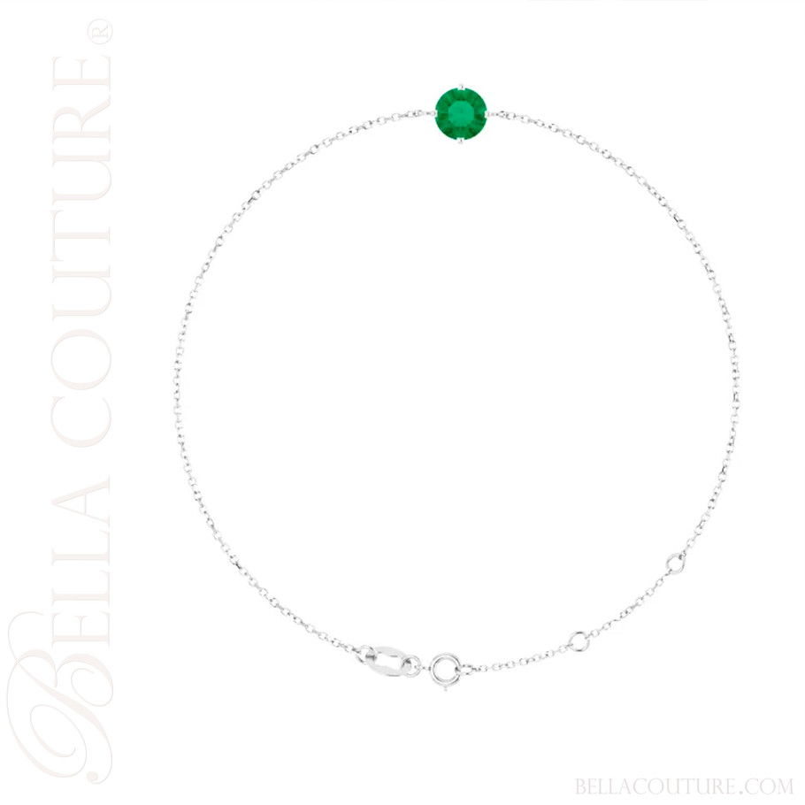 (NEW) BELLA COUTURE® VERDANT 6MM Emerald 14K White Gold Link Chain Bracelet (6.5, 7, 7.5" inch)