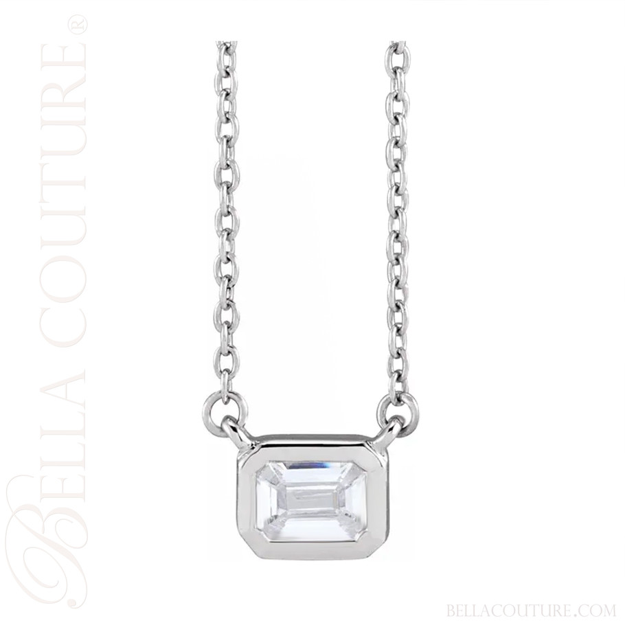 (NEW) BELLA COUTURE® CRISSA 14K White Gold Solitaire Baguette 1/2CT Diamond Link Chain Necklace (18", 16" Adjustable)