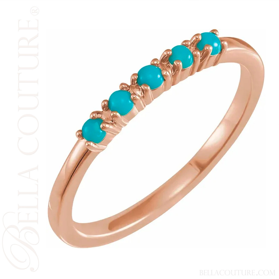 (NEW) BELLA COUTURE® JANE PAVÉ SLEEPING BEAUTY TURQUOISE 14K Rose Gold Ring Band