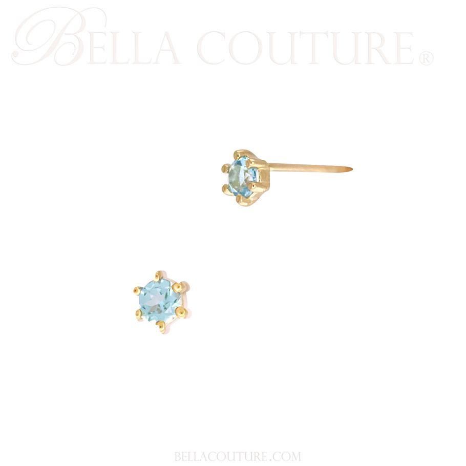 (NEW) BELLA COUTURE® BRIE 3MM SKY BLUE TOPAZ 14K YELLOW GOLD STUD EARRINGS