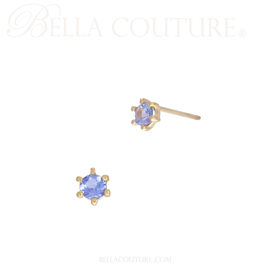 (NEW) BELLA COUTURE® BRIE 3MM TANZANITE 14K YELLOW GOLD STUD EARRINGS