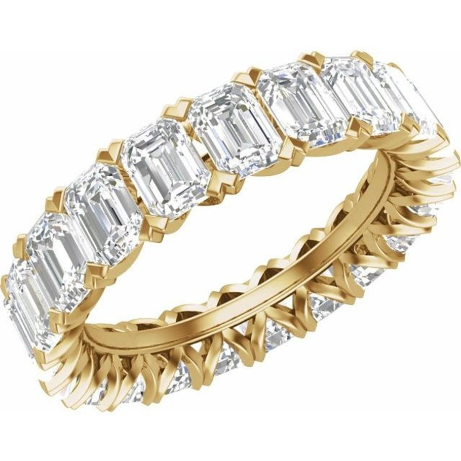 (NEW) ANISTON 5 1/2 CTW Diamond Emerald Cut Eternity 14K Yellow Gold Ring Band