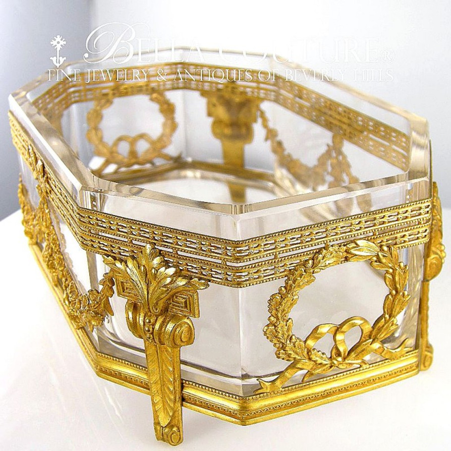 SOLD! - (ANTIQUE) French Empire Baccarat Crystal Glass Dore Bronze Ormolu Jardiniere Dish