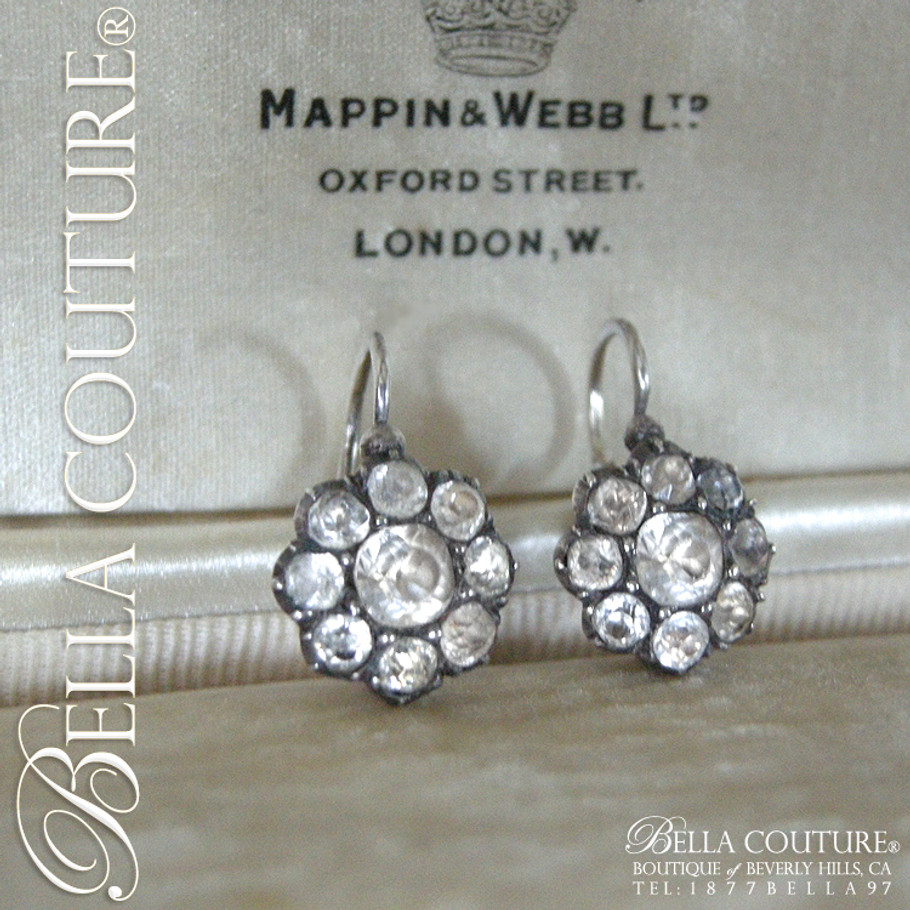 SOLD! - RARE! Gorgeous Antique Georgian Sterling (Faceted Diamond-Shaped) Rock Crystal Earrings Circa. 1790-1800