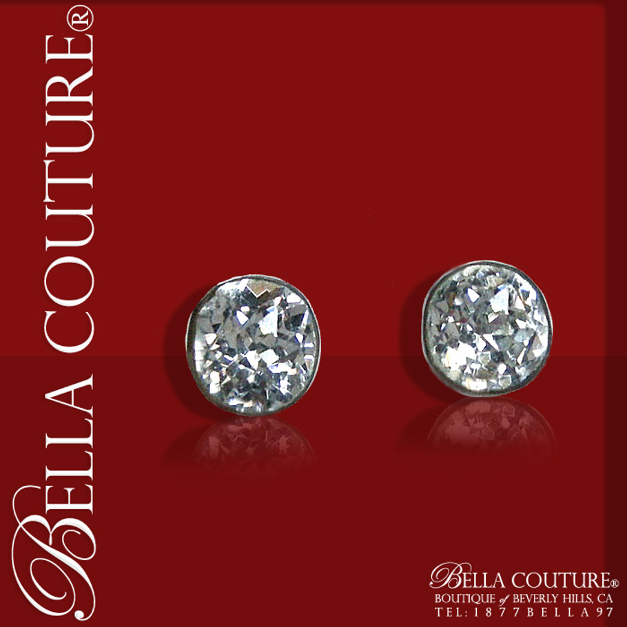 SOLD! - Gorgeous! Rare Antique Victorian Mine Cut Faceted Diamond-Shaped Rock Crystal Solitaire Studs Sterling Earrings