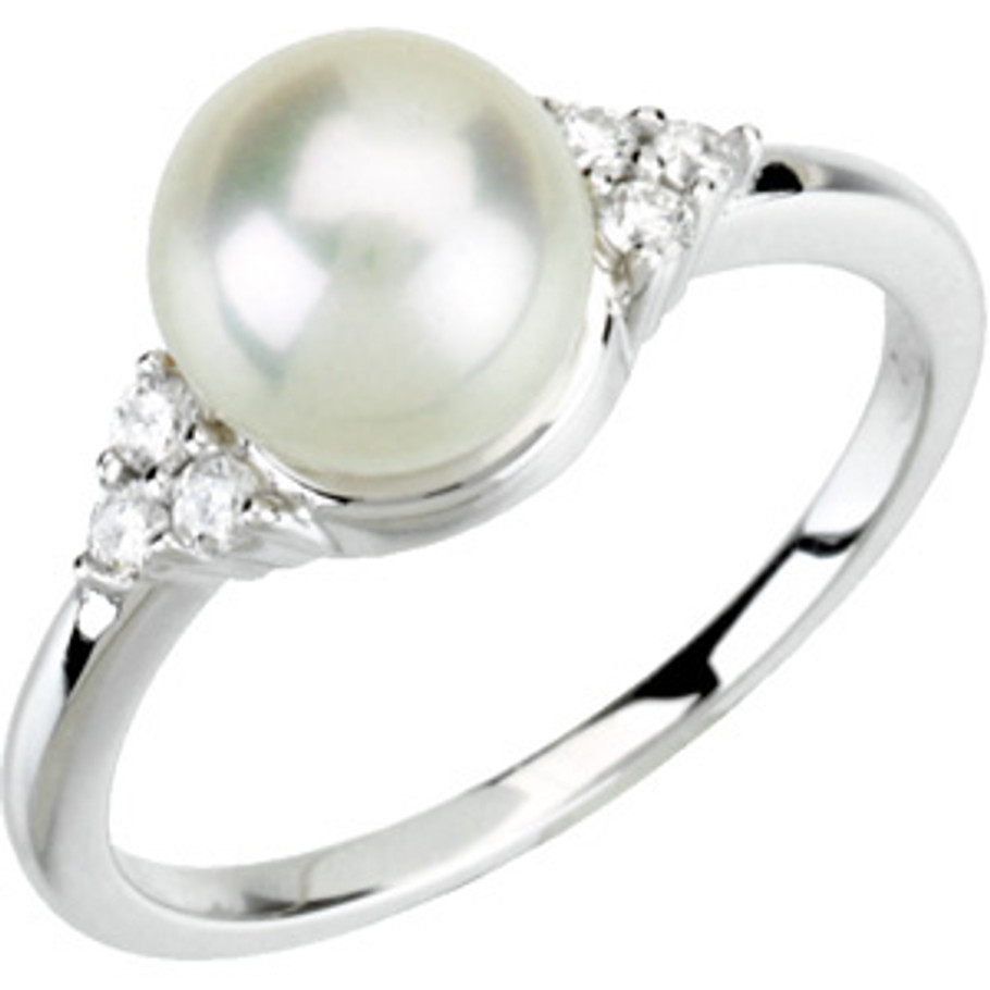 (NEW) BELLA COUTURE Diamond Freshwater Cultured Pearl 14K White Gold Ring