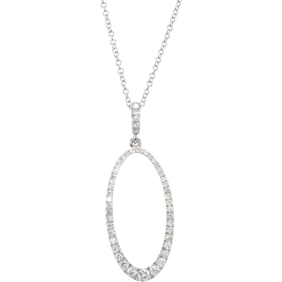 (NEW) BELLA COUTURE Pave Diamond Oval Silhouette 14k White Gold Pendant Necklace (18") (5/8 CT. TW.)
