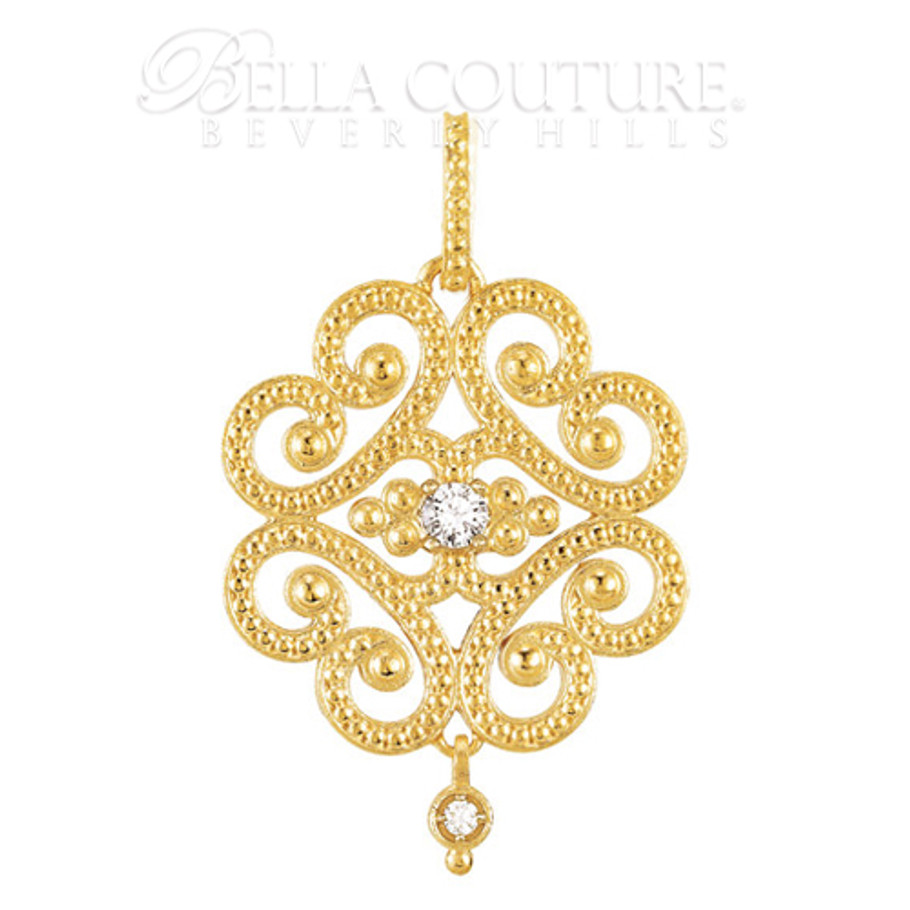 (NEW) BELLA COUTURE ETRUSCAN FILIGREE DIAMOND NECKLACE & PENDANT in 14K Yellow Gold 18"