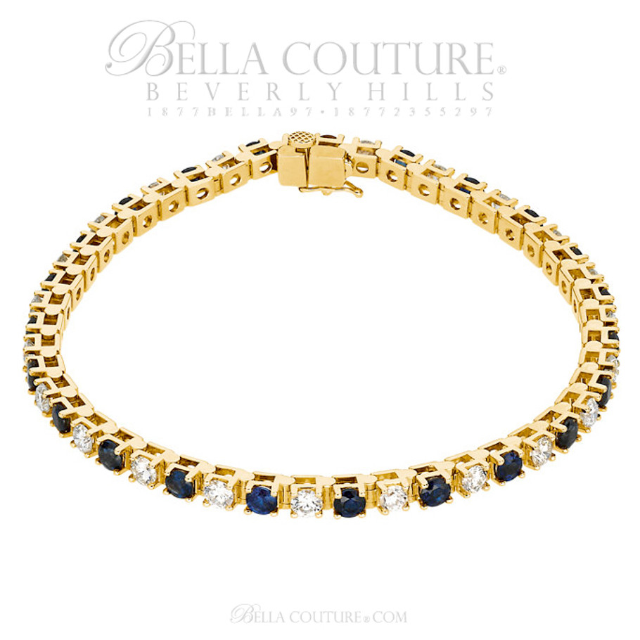 (NEW) Bella Couture HAUTE 3.25CT Diamond & Blue Sapphire 14K Yellow Gold Bracelet