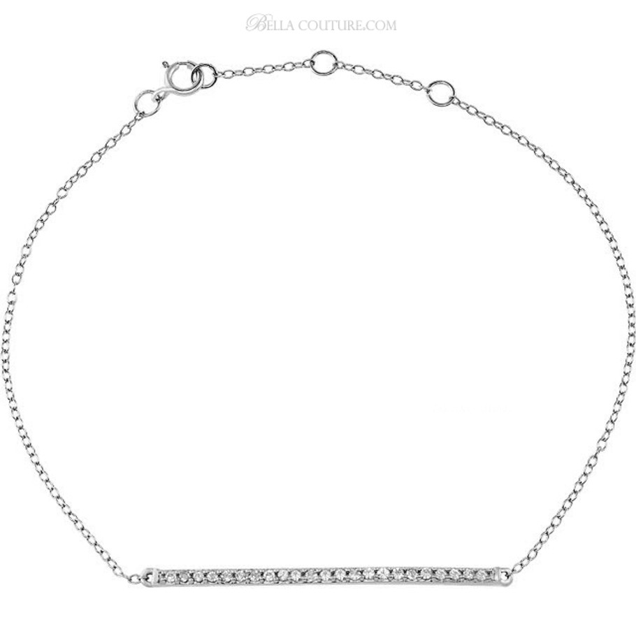 (NEW) BELLA COUTURE ZOE Pave' Diamond 14K White Gold Bar Bracelet with Chain ~ Adjustable 8", 7.5", 7"