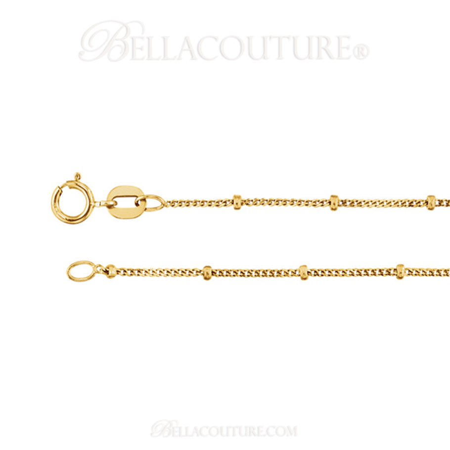 (NEW) BELLA COUTURE Fine (18") 14K Solid Yellow Gold Beaded Curb Necklace Chain