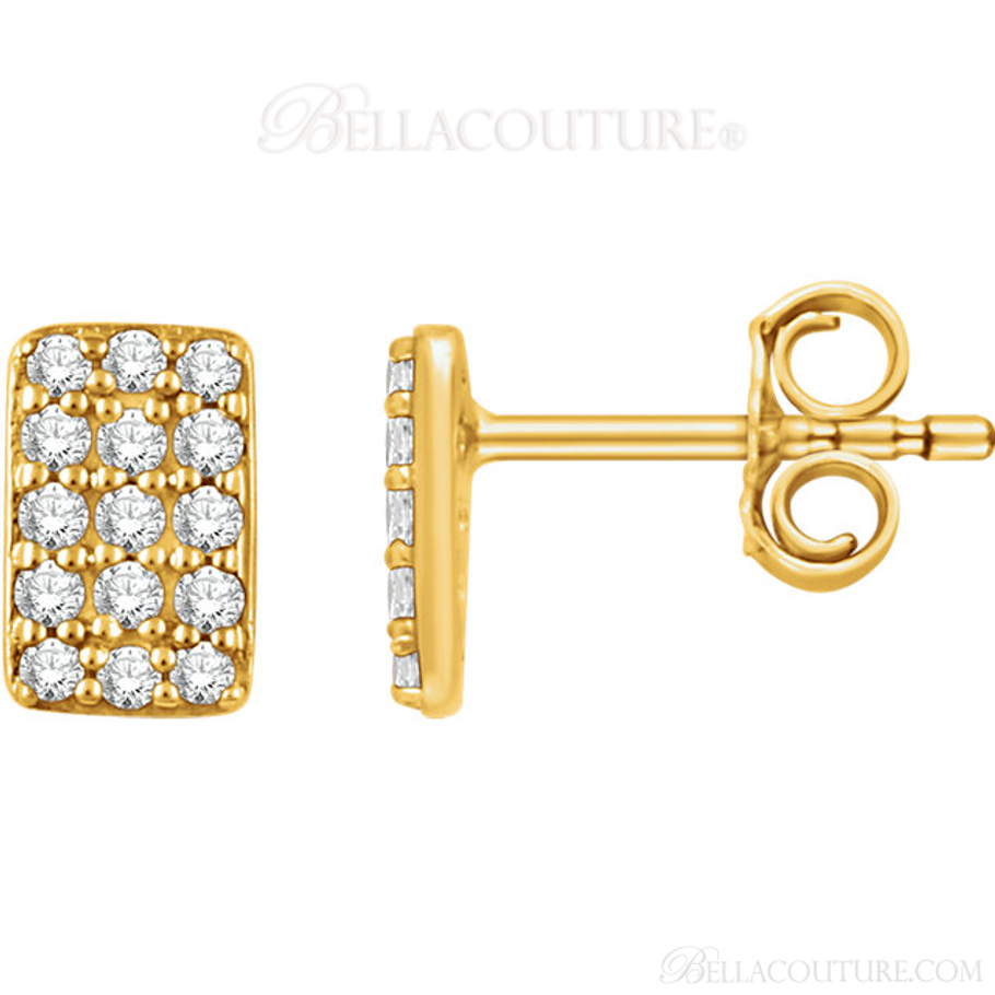 (NEW) Bella Couture CARA Gorgeous Brilliant Round 1/5CT Diamond 14k Yellow Gold Rectangle Earrings
