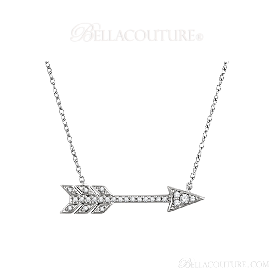 (NEW) Bella Couture CARA Gorgeous Brilliant Round 1/10CT Diamond 14k White Gold Fancy Arrow Pendant Necklace (Adjustable 18", 17", 16" Inches in Length)