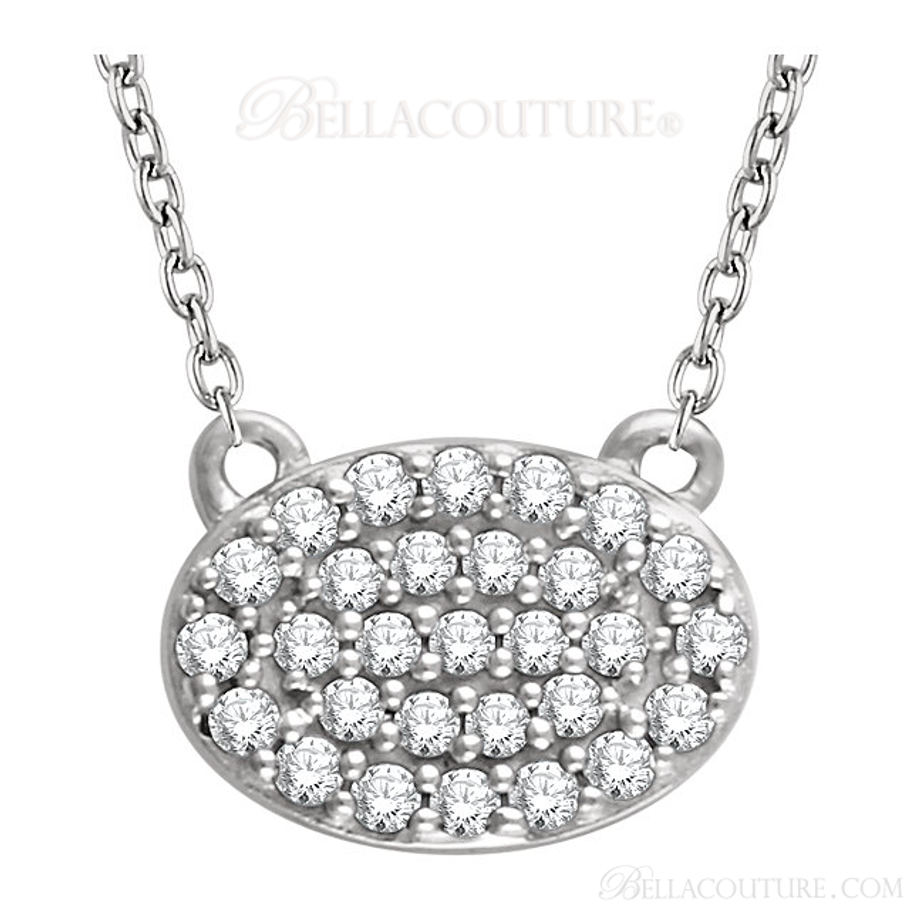 (NEW) Bella Couture CARA Gorgeous Brilliant Round 1/5CT Diamond 14k White Gold Oval Pendant Necklace (18" Inches in Length)