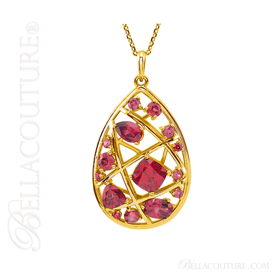 (NEW) Bella Couture Fine Gorgeous Brilliant Nested Rhodolite Garnet 14k Yellow Gold Pendant (18" Inches in Length)
