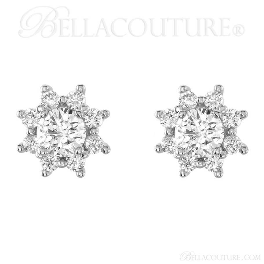 (NEW) BELLA COUTURE EXQUISITE FINE VICTORIA 2CT DIAMOND CLUSTER 14K WHITE GOLD EARRINGS