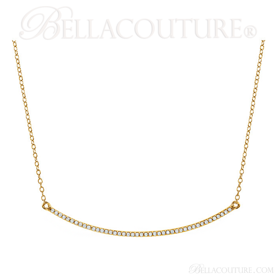 (NEW) BELLA COUTURE ZOE Pave' Diamond 14K Yellow Gold Bar Chain Necklace  (18" In Length)
