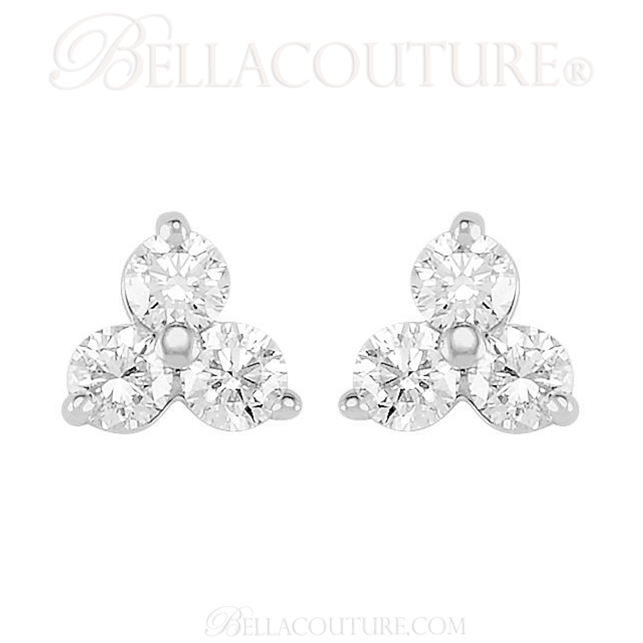 (NEW) BELLA COUTURE DEMI Gorgeous Fine Three-Stone Diamond 14K White Gold Earrings (1/3 ct. tw.)