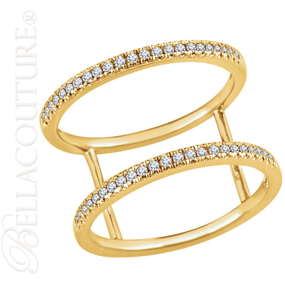 (NEW) BELLA COUTURE JOLIE Fine Elegant 1/5CT Pave' Diamond Double Band 14K Yellow Gold Ring