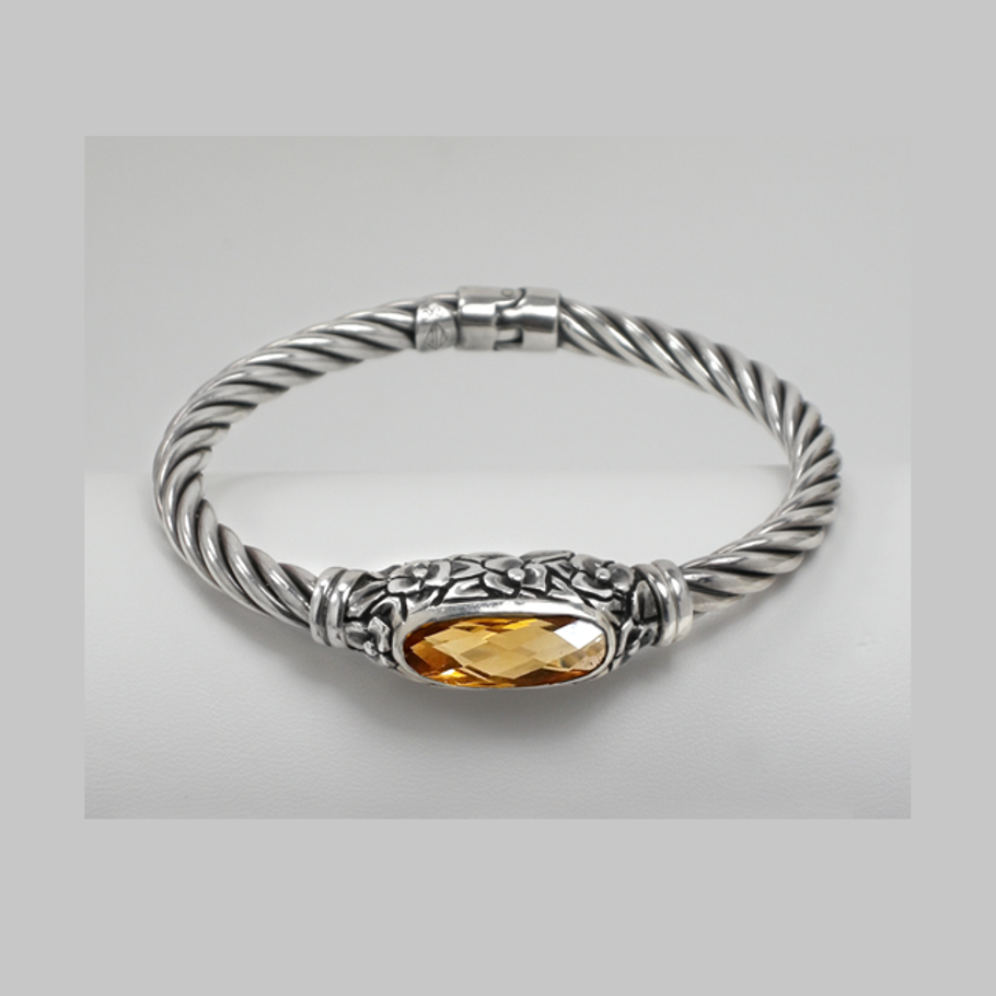 SOLD! (VINTAGE) Gorgeous Fine Natural Citrine Gemstone Italy 925 Sterling Silver Hinged Bangle Bracelet - (ONE OF A KIND) 
