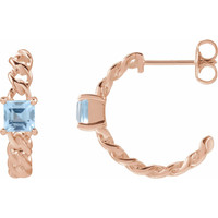 (NEW) BELLA COUTURE® MINA SKY BLUE TOPAZ 14K ROSE GOLD OPEN CHAIN FILIGREE HOOP EARRINGS