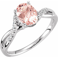 (NEW) BELLA COUTURE KALSIE Gorgeous Pink Morganite Pave' Diamond 14K White Gold Ring (.10 CT. TW.)