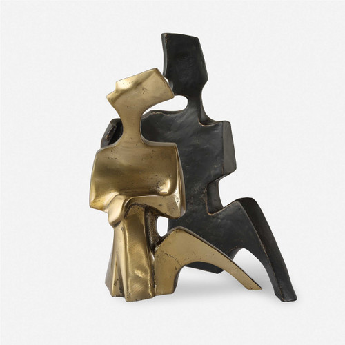 Capturing the essence of love in shimmering bronze and gold, our affectionate couple sculpture evokes warmth and tenderness. With one partner's arm lovingly draped around the other's shoulder, it's a timeless tribute to the enduring bond of love. These sculptures can be placed together as one piece or displayed separately. Sizes: S- 6x8x2, L- 8x8x4