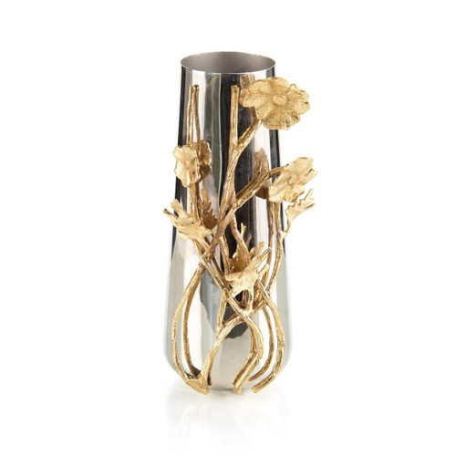 The Nickel Poppy Vase features a simple, minimalistic body that is brought to life with a gorgeous poppy flower enveloping the piece. The brass flower, with a gorgeous polished finish, beautifully juxtaposes the silver hue of the body and greatly informs the look and feel of a space. A gorgeous accent on its own, this vase can be placed alongside its brass variant to create an alluring custom arrangement. John Richard