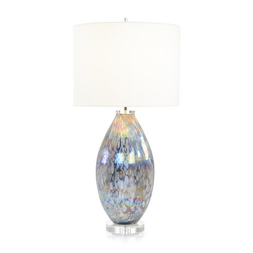 The timeless profile of the Ciara Table Lamp is imbued with a wealth of visual interest through a hand-finished iridescent sheen and whimsical, bubbly shapes enveloping the piece. This curvaceous glass turnkey lamp gently rests atop a circular base of clear acrylic, with a matching accent and cylindrical finial adorning the apex. John Richard