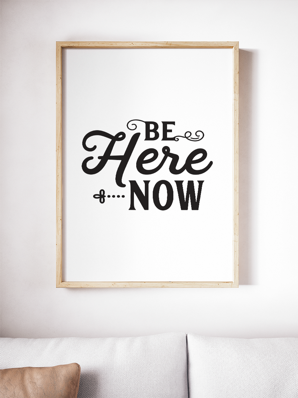 Be Here Now hand lettering. Inspirational mindfulness quote, Stock vector