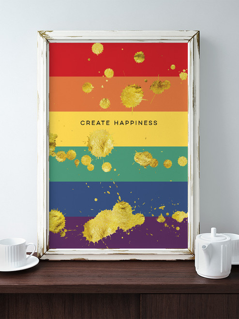 Create Happiness Splatter Rainbow Art Print