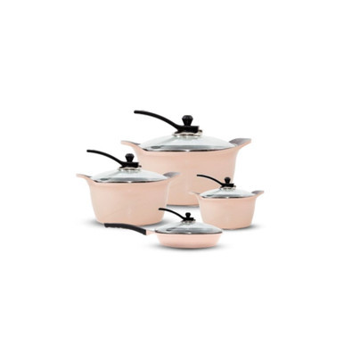 Arshia Granite Cookware with Glass Lid Set 8pc Peach